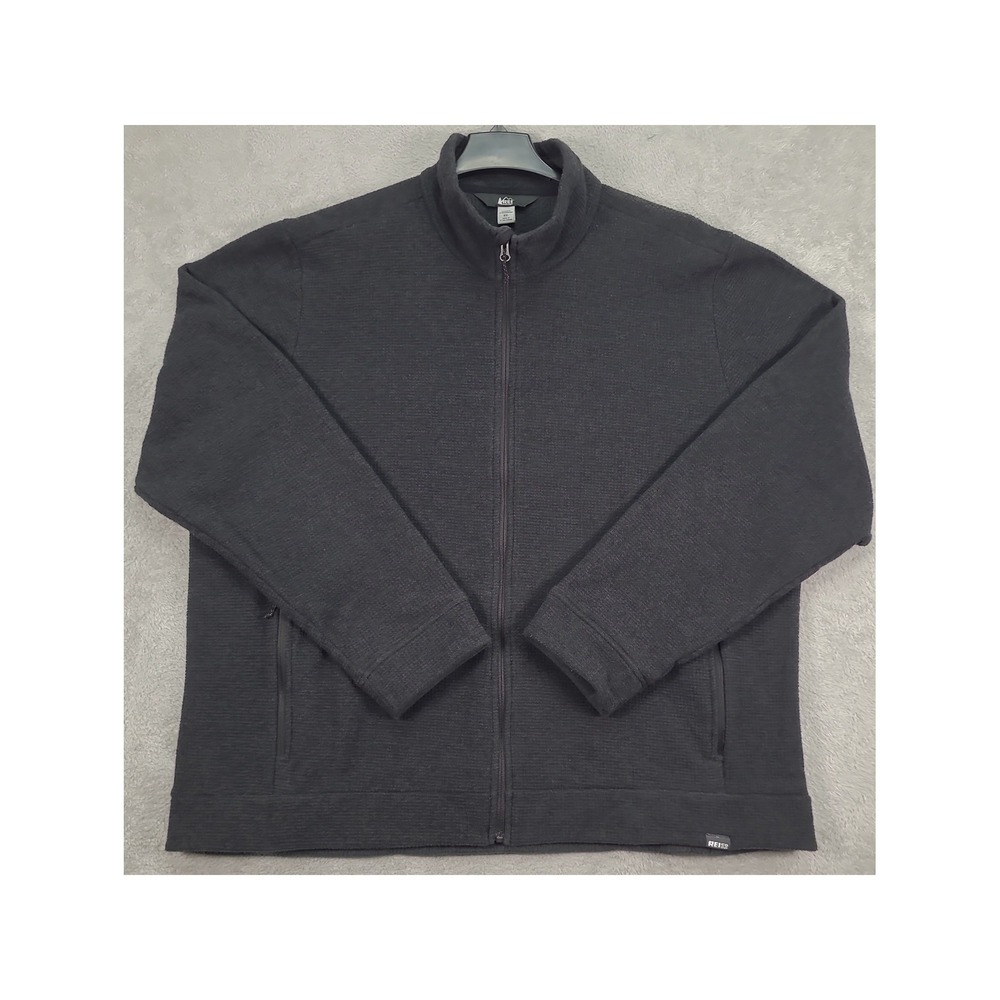 REI Co-op Mens Black Waffle Knit Full Zip Fleece Jacket XXL 157310 20881-F19